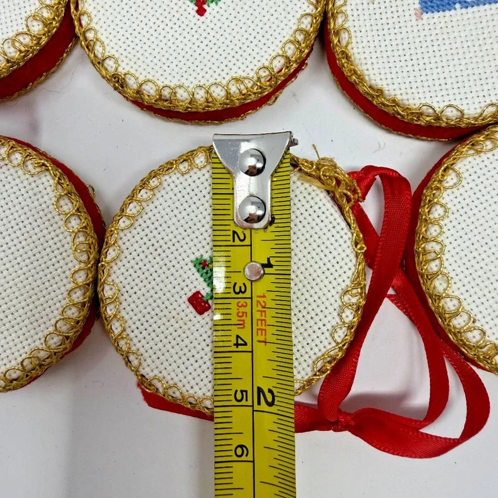 Lot of 6 Vintage Handmade Cross Stitch Christmas Ornaments 2